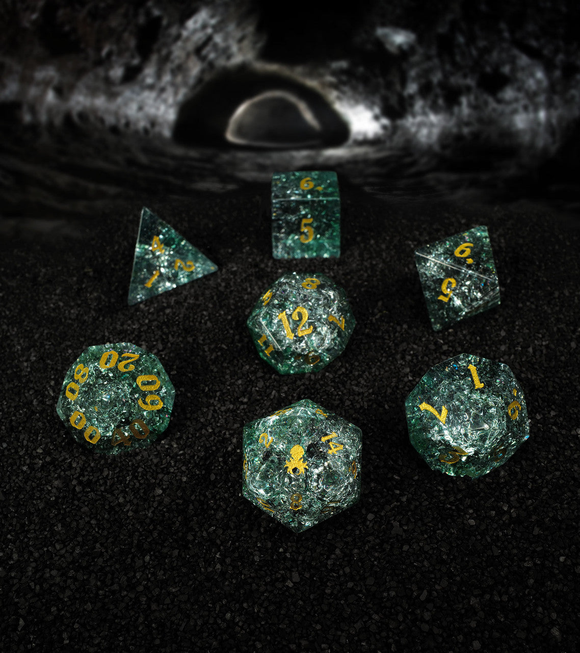 Fragments of Great September Comet Cracked Glass 7PC Glass Dice Set